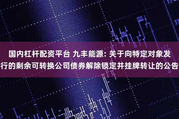 国内杠杆配资平台 九丰能源: 关于向特定对象发行的剩余可转换公司债券解除锁定并挂牌转让的公告